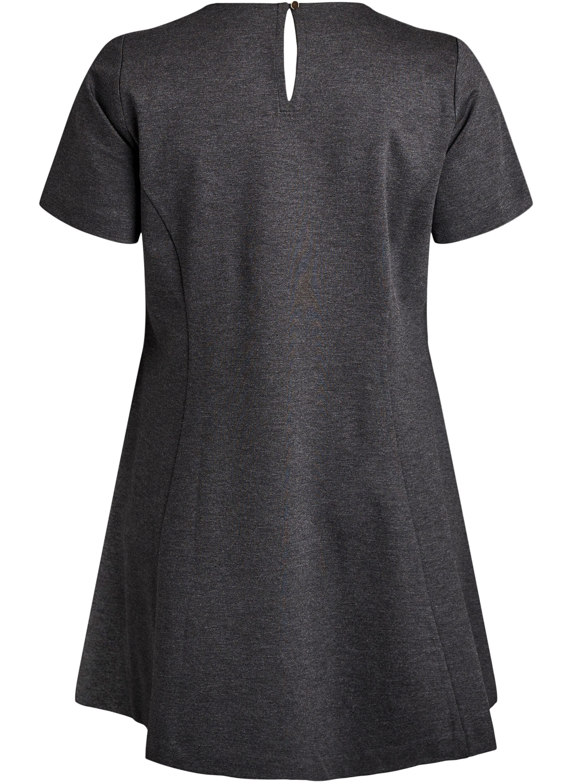 Zizzi Jersey jurk met korte mouwen en A-lijn., Grijs, Packshot image number 1