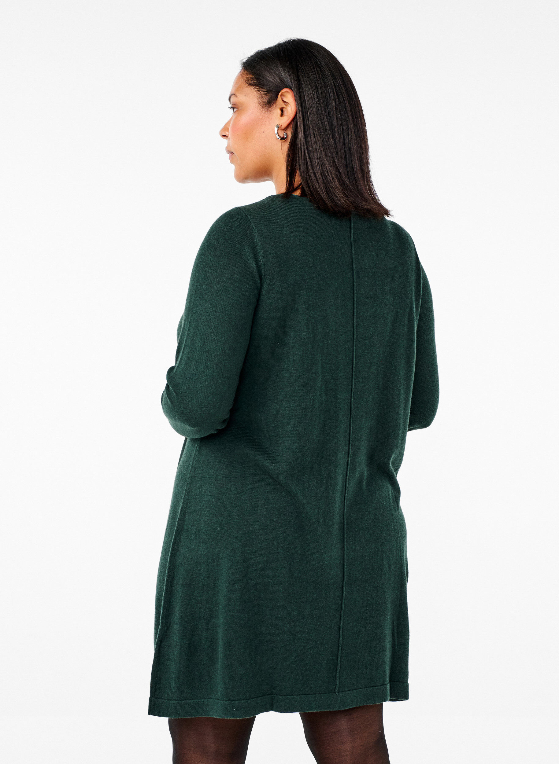 Zizzi Gebreide jurk in katoen-viscose blend, Groen, Model image number 2