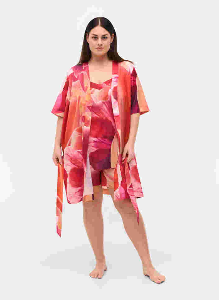 Badjas met print en lange mouwen, Orange Pink AOP, Model image number 2