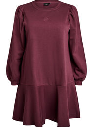 Korte sweaterjurk met ruchesdetail, Donker Bordeaux