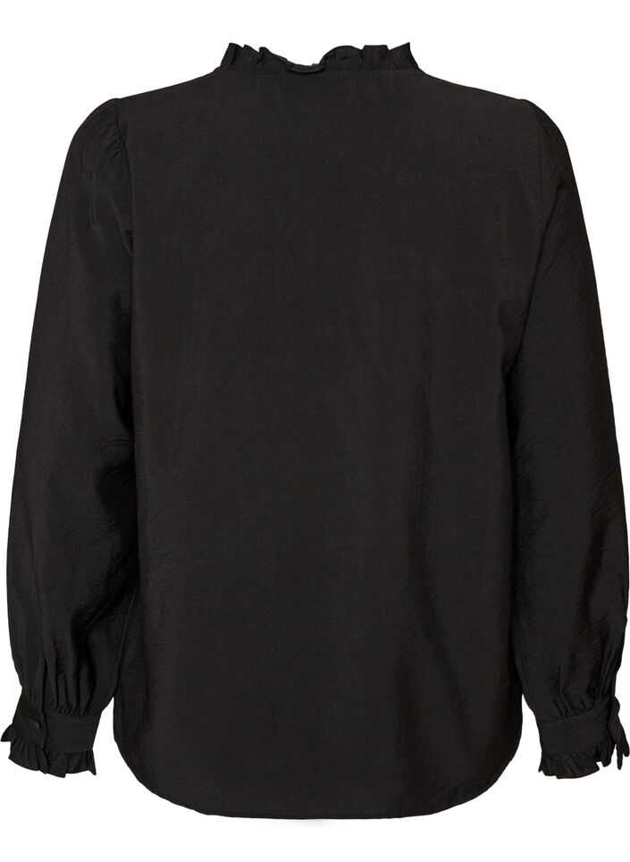 Shirtblouse met geborduurde bloemapplicaties, Zwart, Packshot image number 1