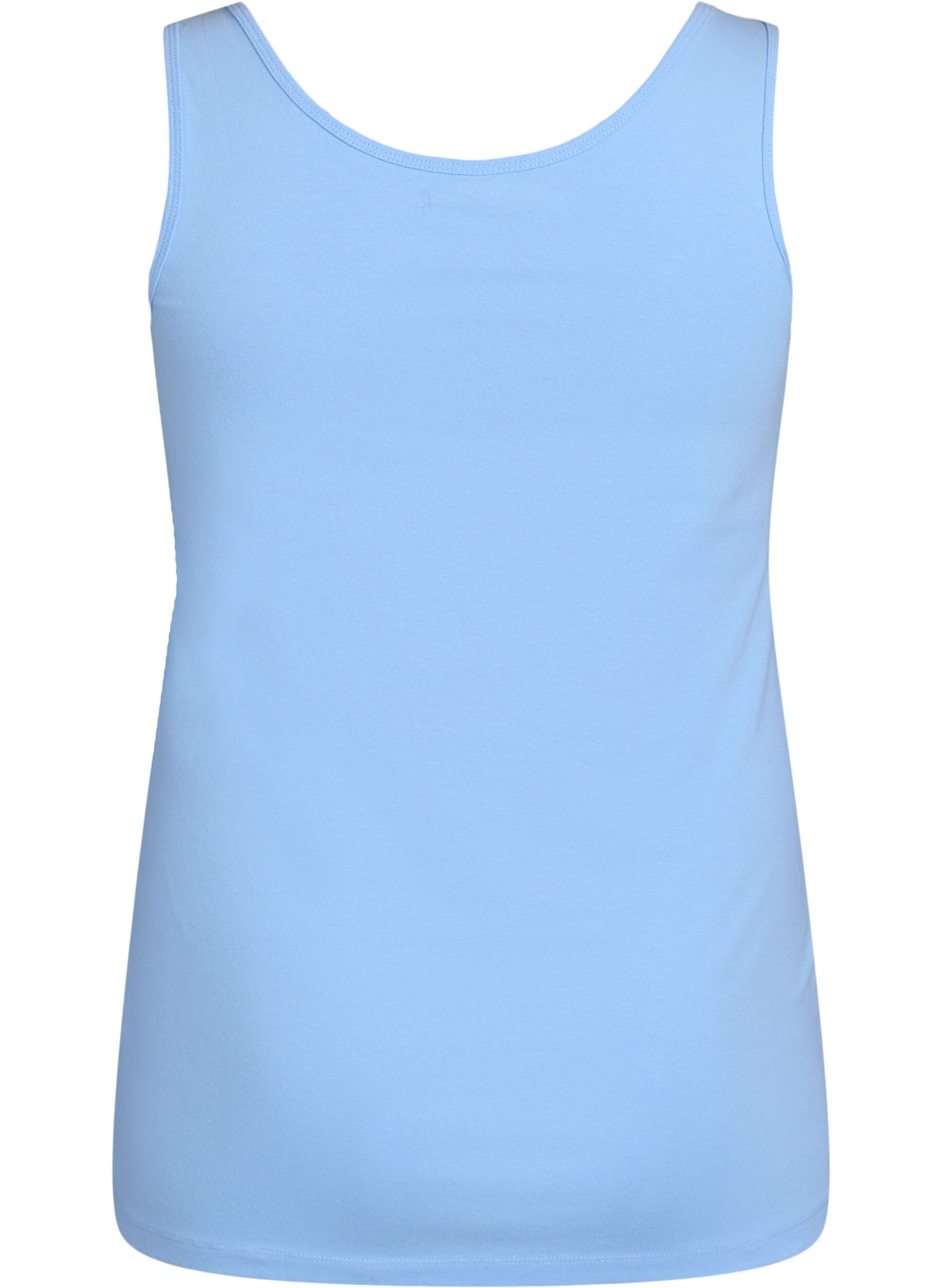Zizzi Effen gekleurd basic top in katoen, Blauw, Packshot image number 1