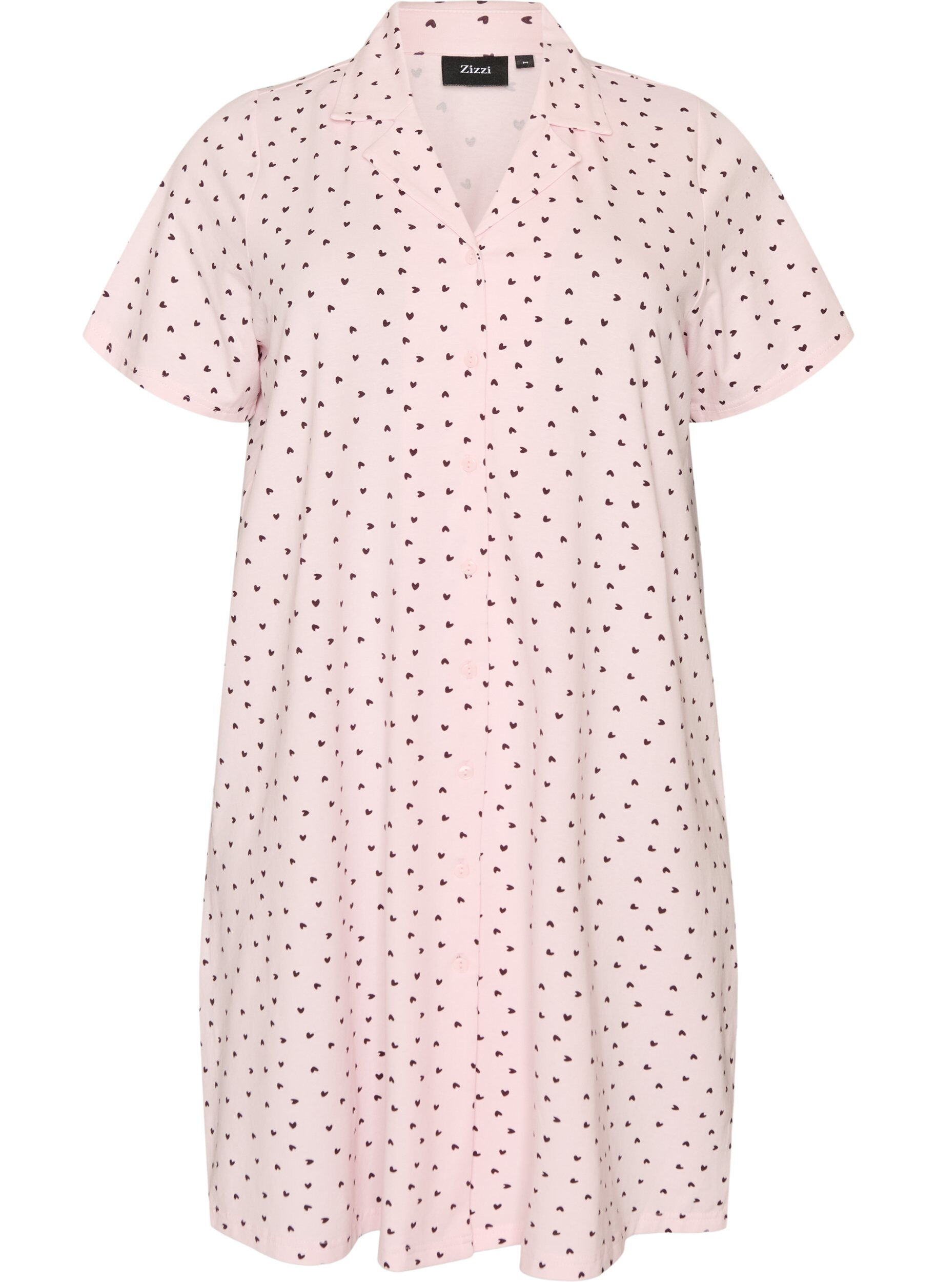 ZizziKatoenen nachtjapon met knoopsluiting, Roze, Packshot image number 0