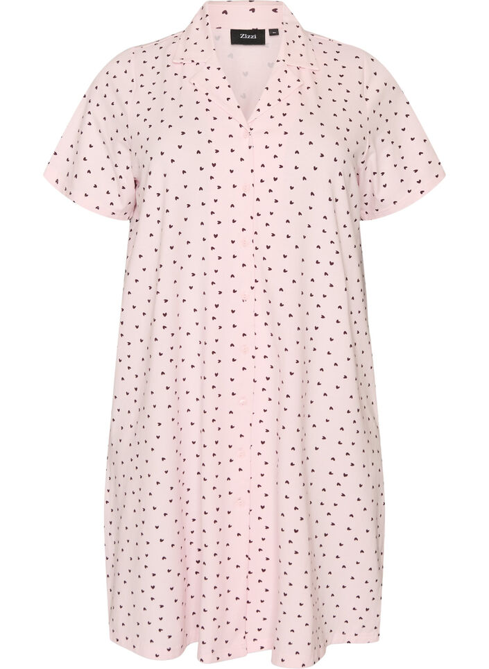 Katoenen nachtjapon met knoopsluiting, Roze, Packshot image number 0