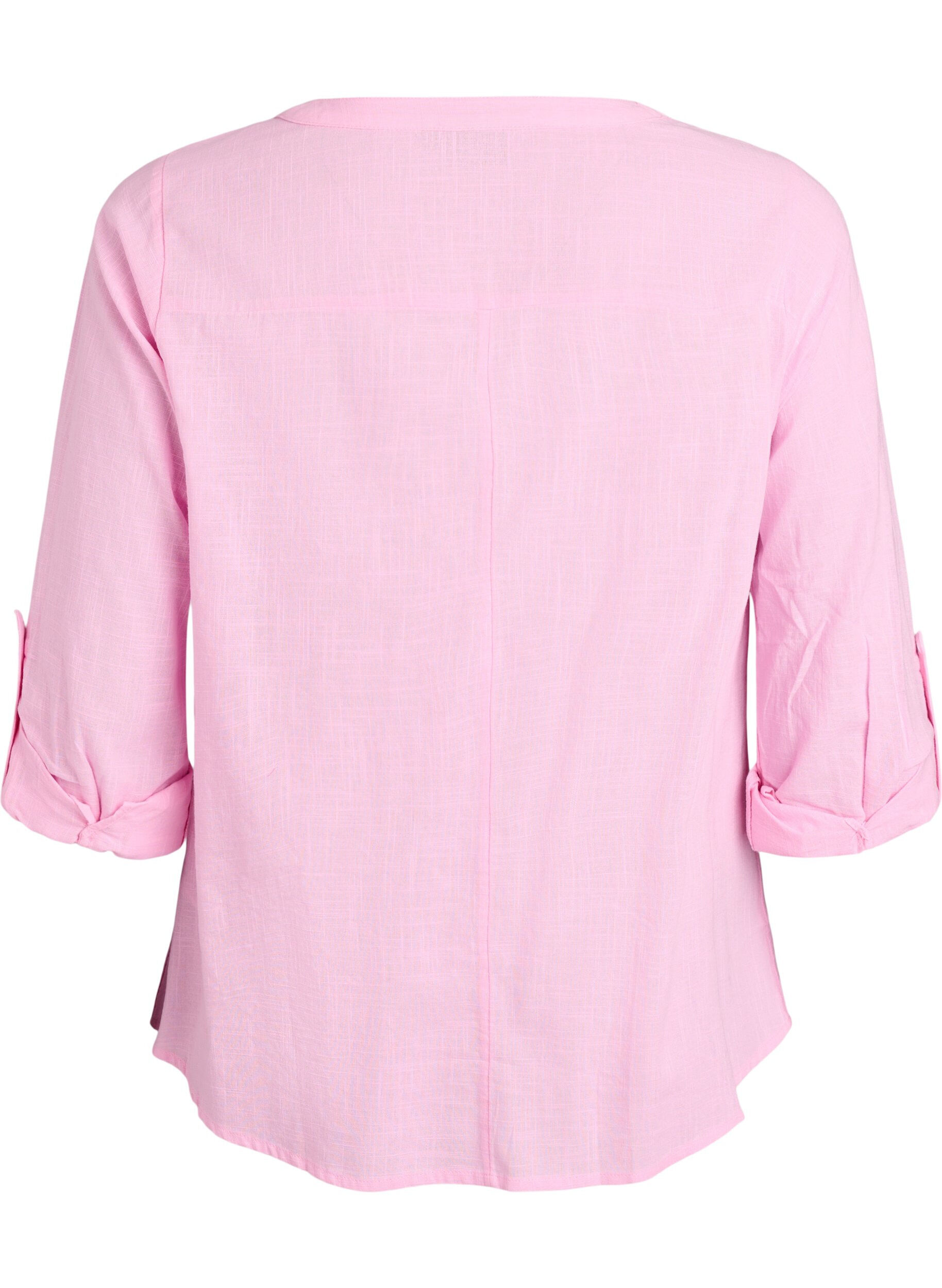 Zizzi Katoenen blouse met V-hals, Roze, Packshot image number 1