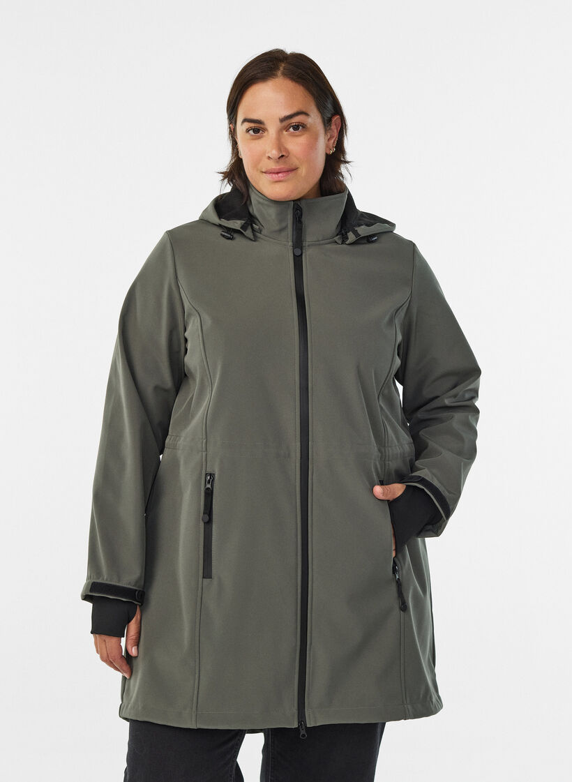 Softshell jas met afneembare capuchon, Grijs, Model image number 0