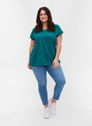 T-shirt met mix van katoen, Everglade, Model image number 2