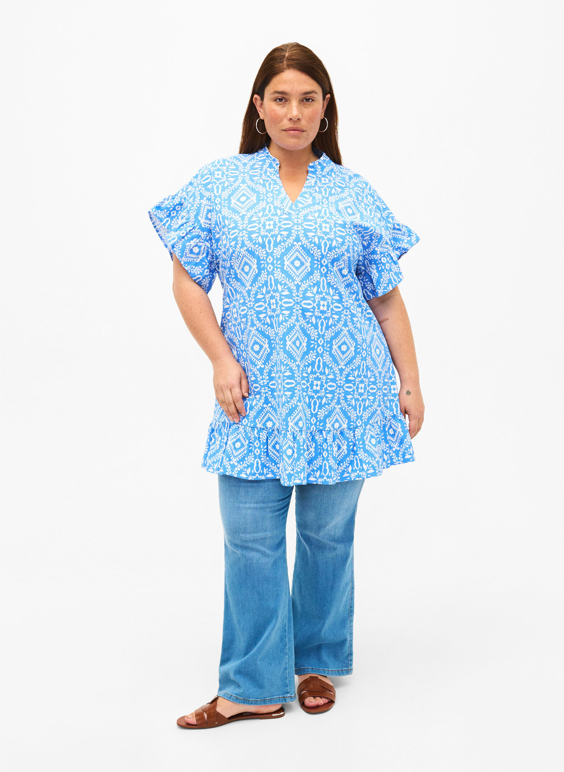 Zizzi Gebloemde katoenen tuniek, Marina Flower AOP, Model image number 2