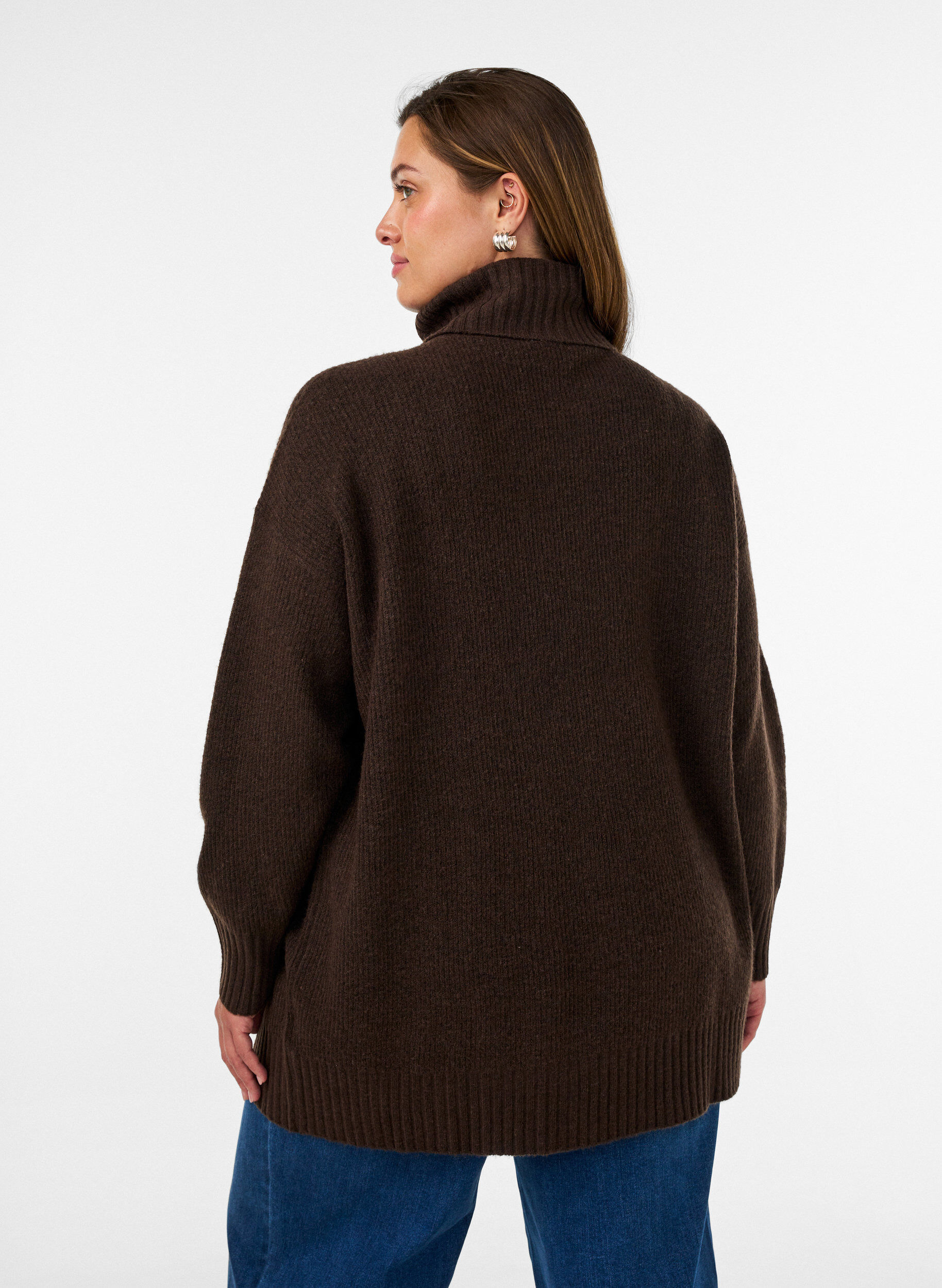 ZizziLosse gebreide trui met coltrui, Bruin, Model image number 2