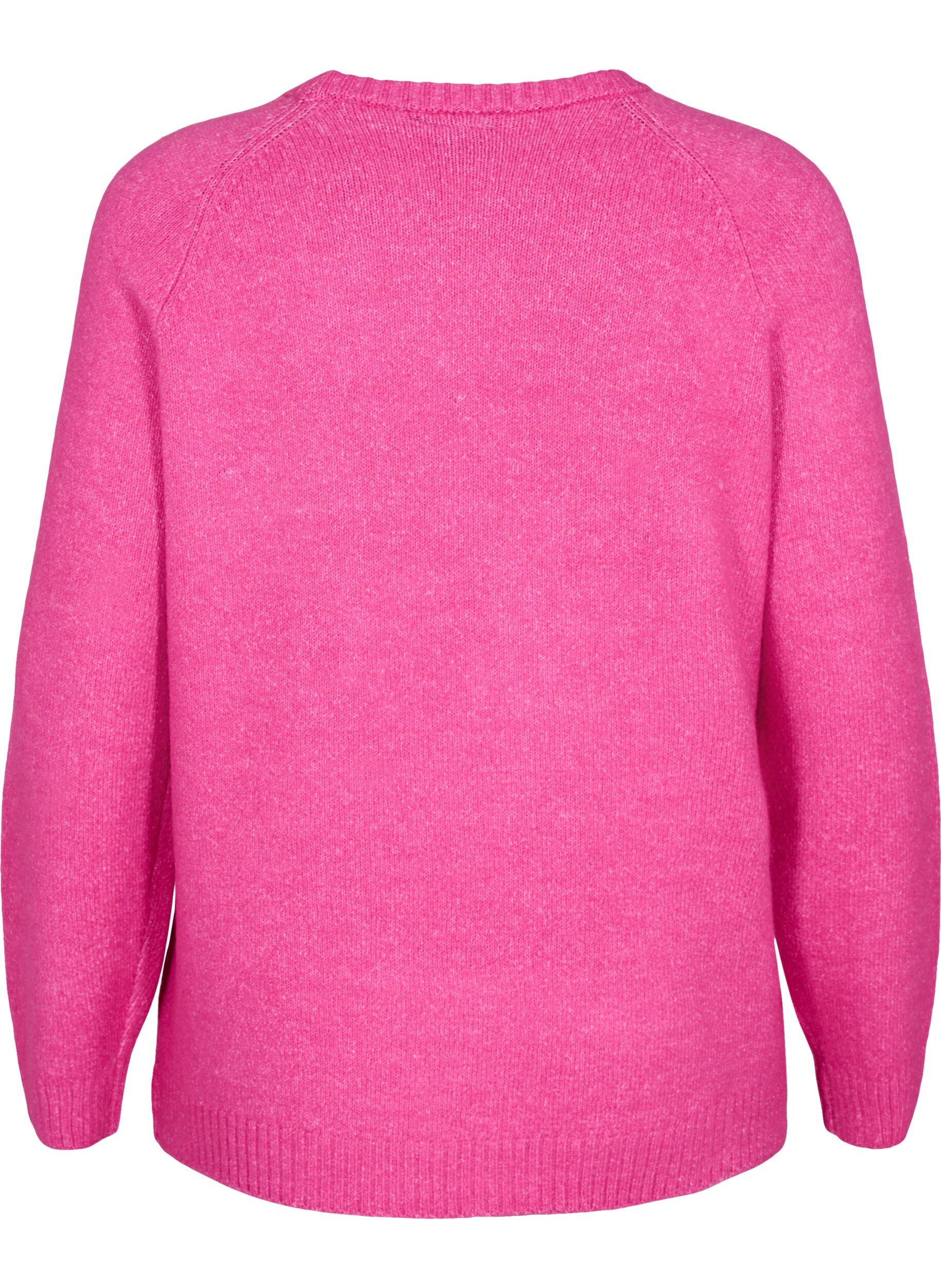 Zizzi Gebreide blouse met geborduurde tekst, Raspberry Rose, Packshot image number 1