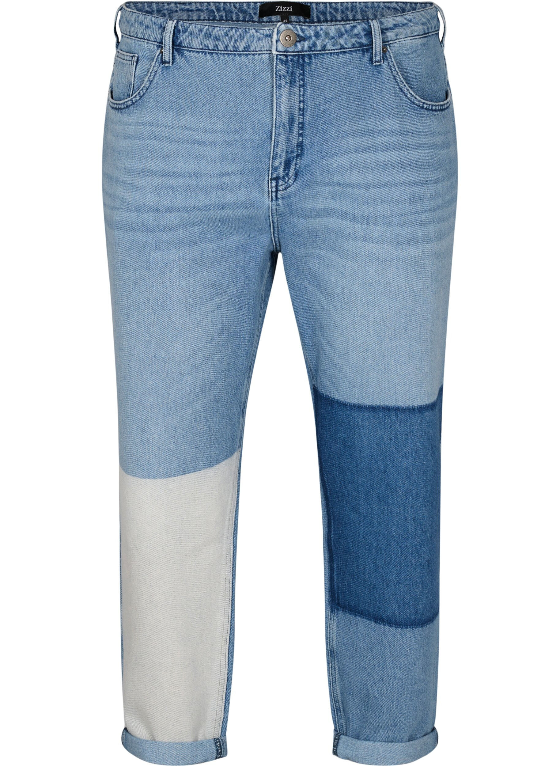 Zizzi Mille mom-fit jeans met colour-blocking, Blue Denim Comb, Packshot image number 0
