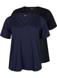 	 FLASH - 2-pack v-hals t-shirts, Navy Blazer/Black