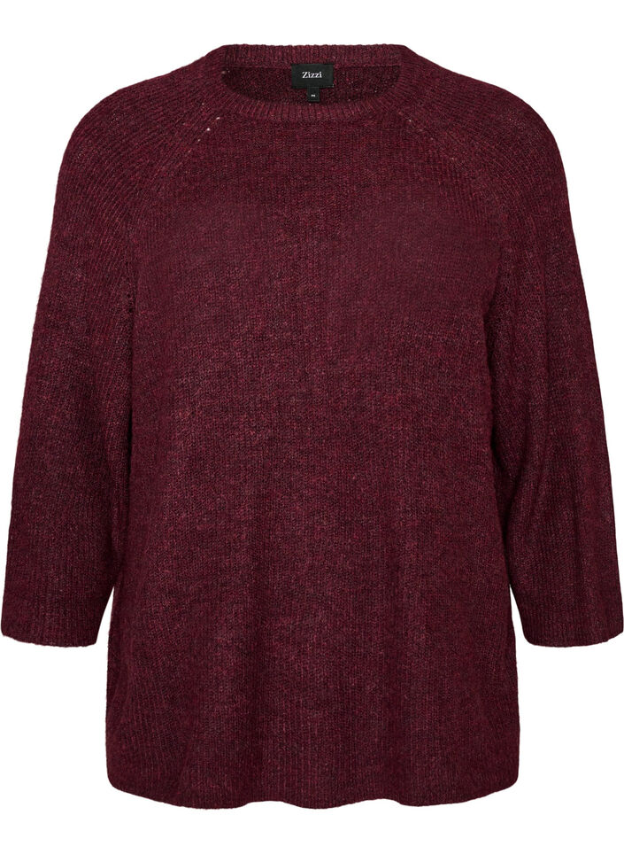 Geribde trui met 3/4 mouwen, Rood, Packshot image number 0