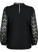 Blouse met lange mouwen en kant, Black, Packshot image number 1