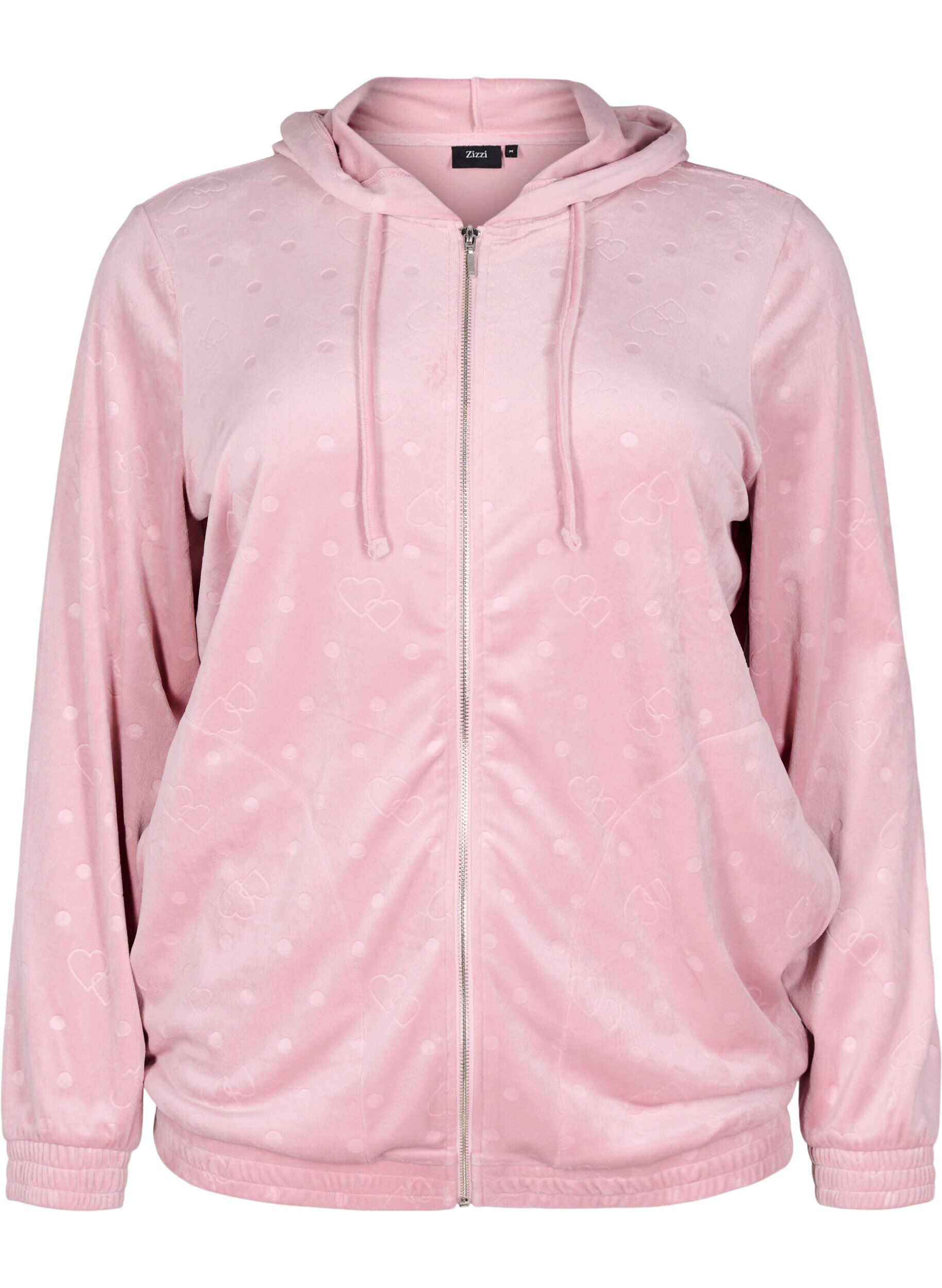 Zizzi Velour cardigan met capuchon en zakken, Roze, Packshot image number 0