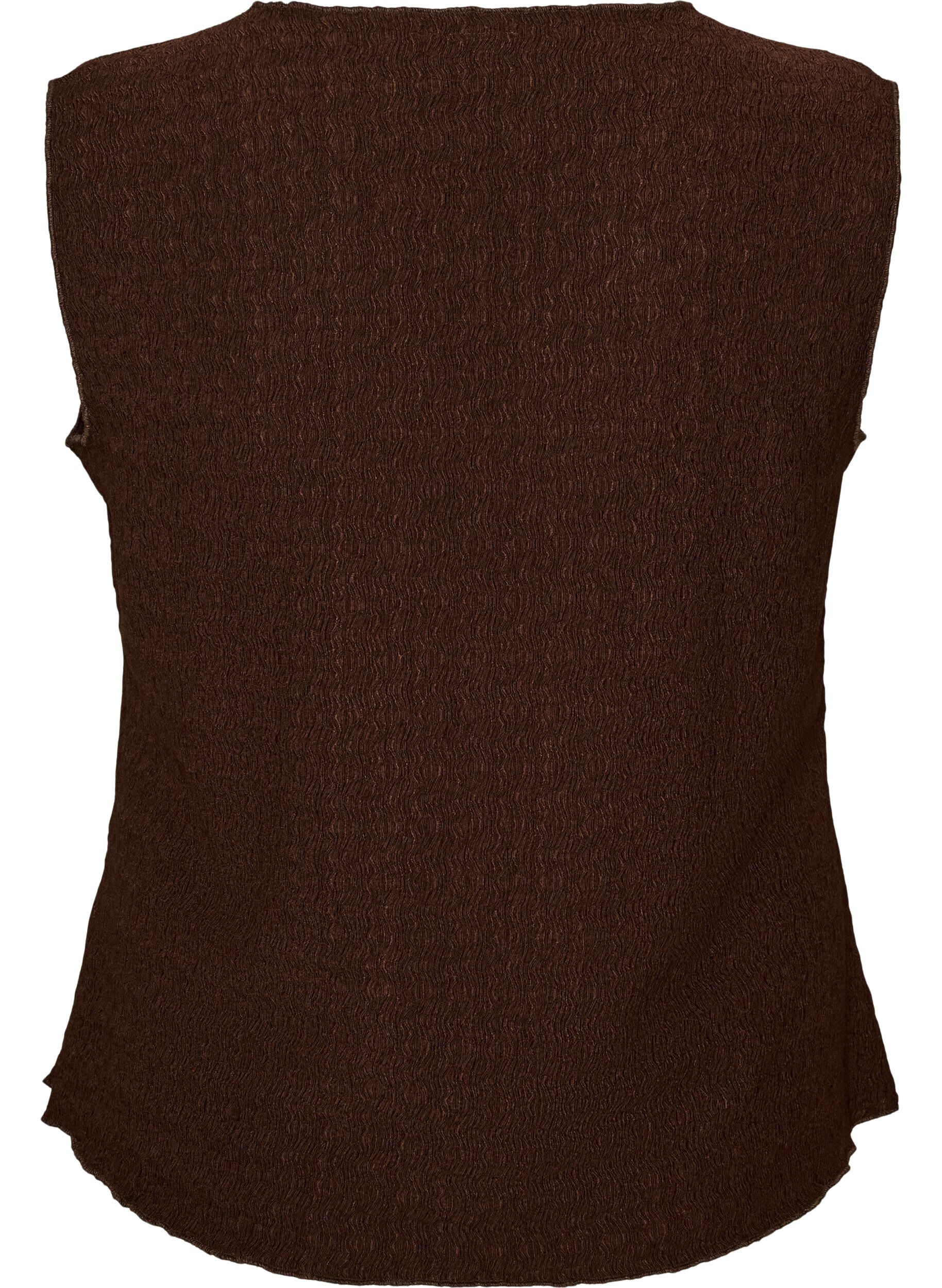 ZizziMouwloos top met een golvende textuur en knoopsluiting, Bruin, Packshot image number 1