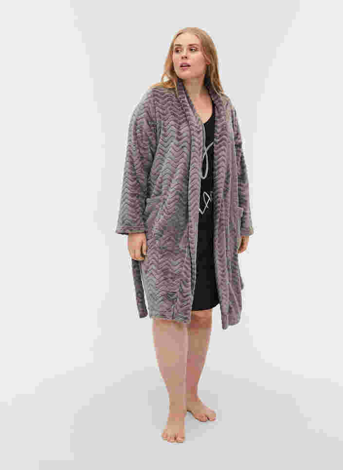 Korte badjas met zakken en patroon, Dark Grey, Model image number 2