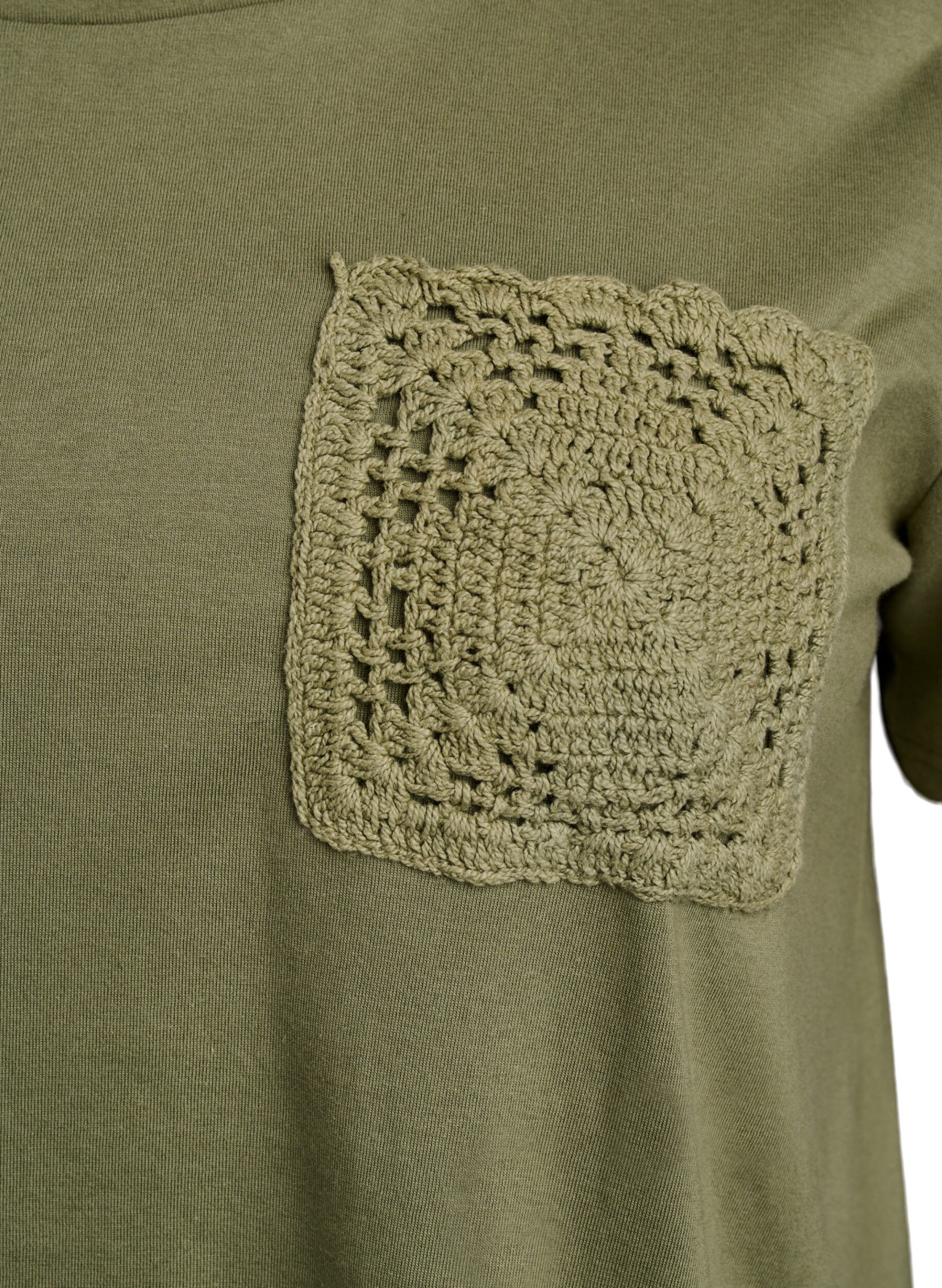 Zizzi T-shirt in biologisch katoen met een borstzakje, Groen, Packshot image number 2