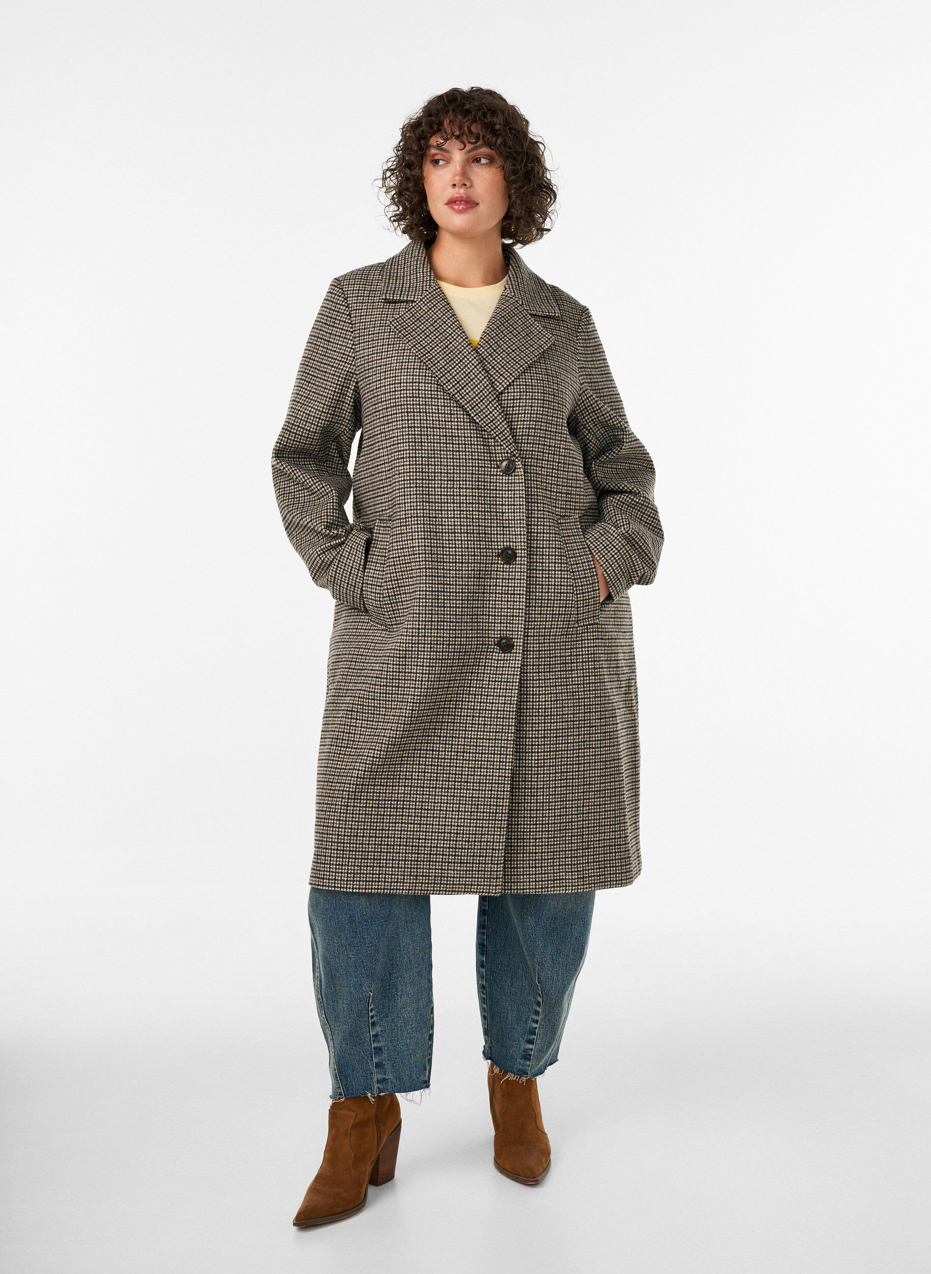 ZizziHalflange geruite jas, Bruin, Model image number 3