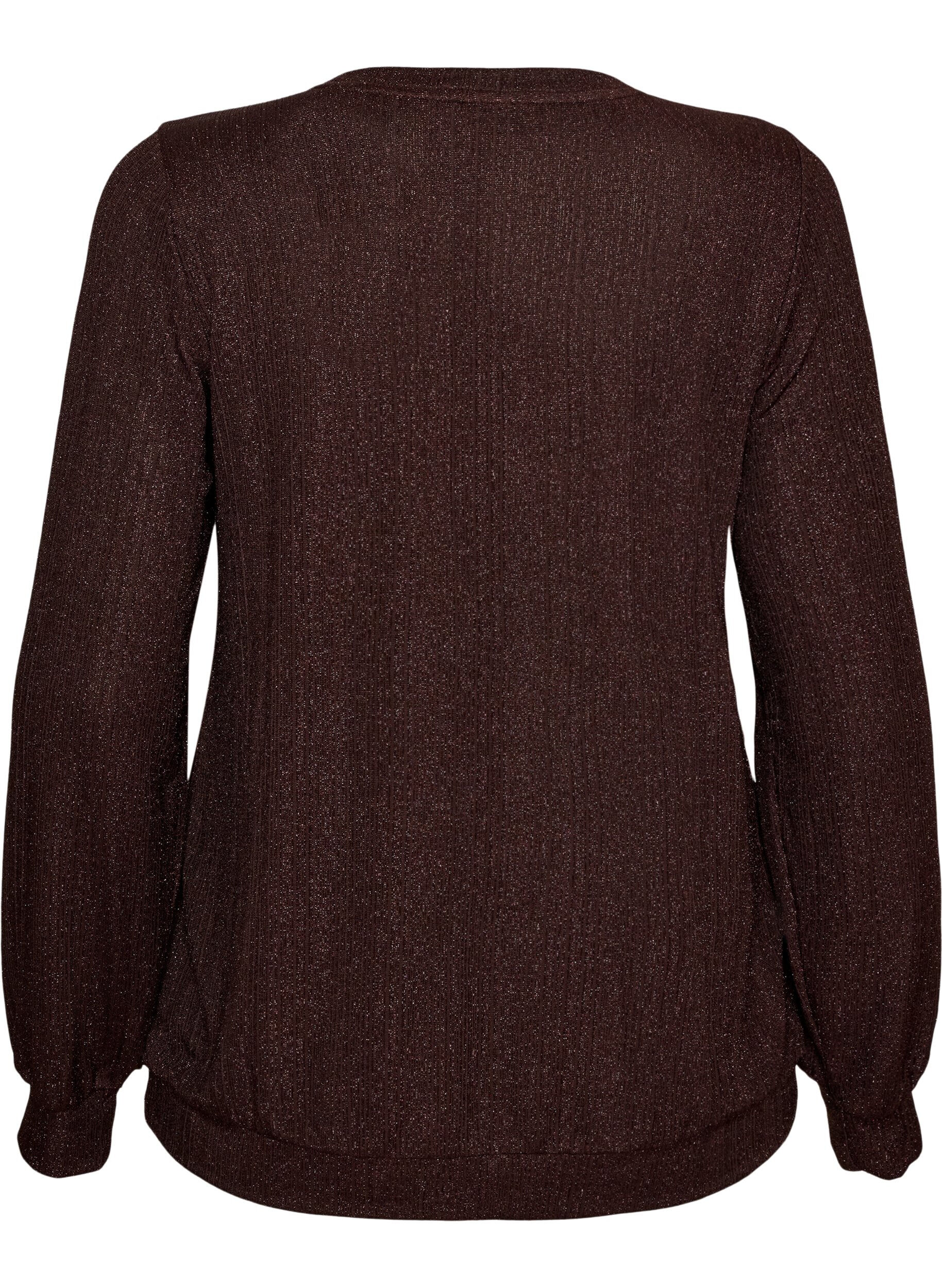ZizziBlouse met verticale structuur en glitterdraad, Bruin, Packshot image number 1