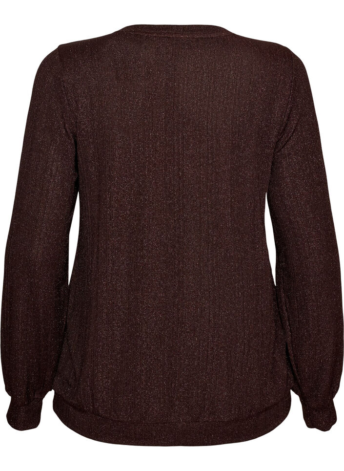 Blouse met verticale structuur en glitterdraad, Bruin, Packshot image number 1