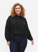 Blouse met ruche kraag en lange mouwen, Black, Model image number 0