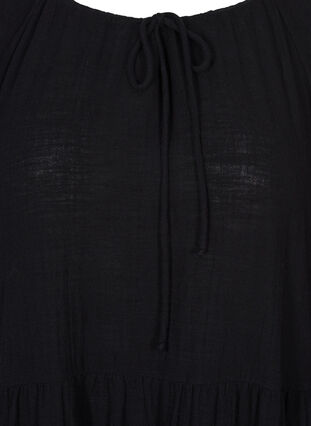 Katoenen jurk met 3/4 mouwen en strikje, Black, Packshot image number 2
