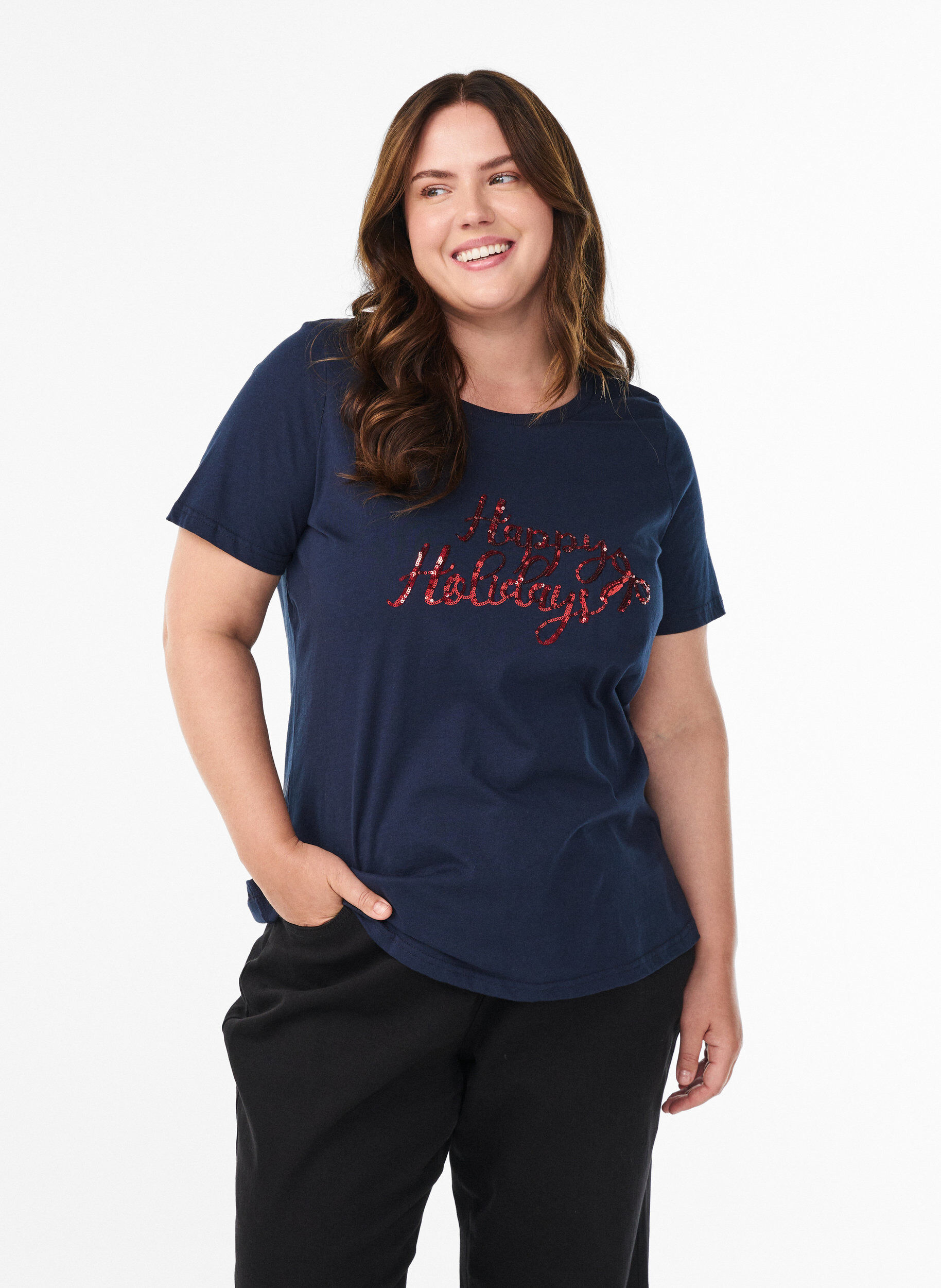Kerst T-shirt van biologisch katoen, Blauw, Model