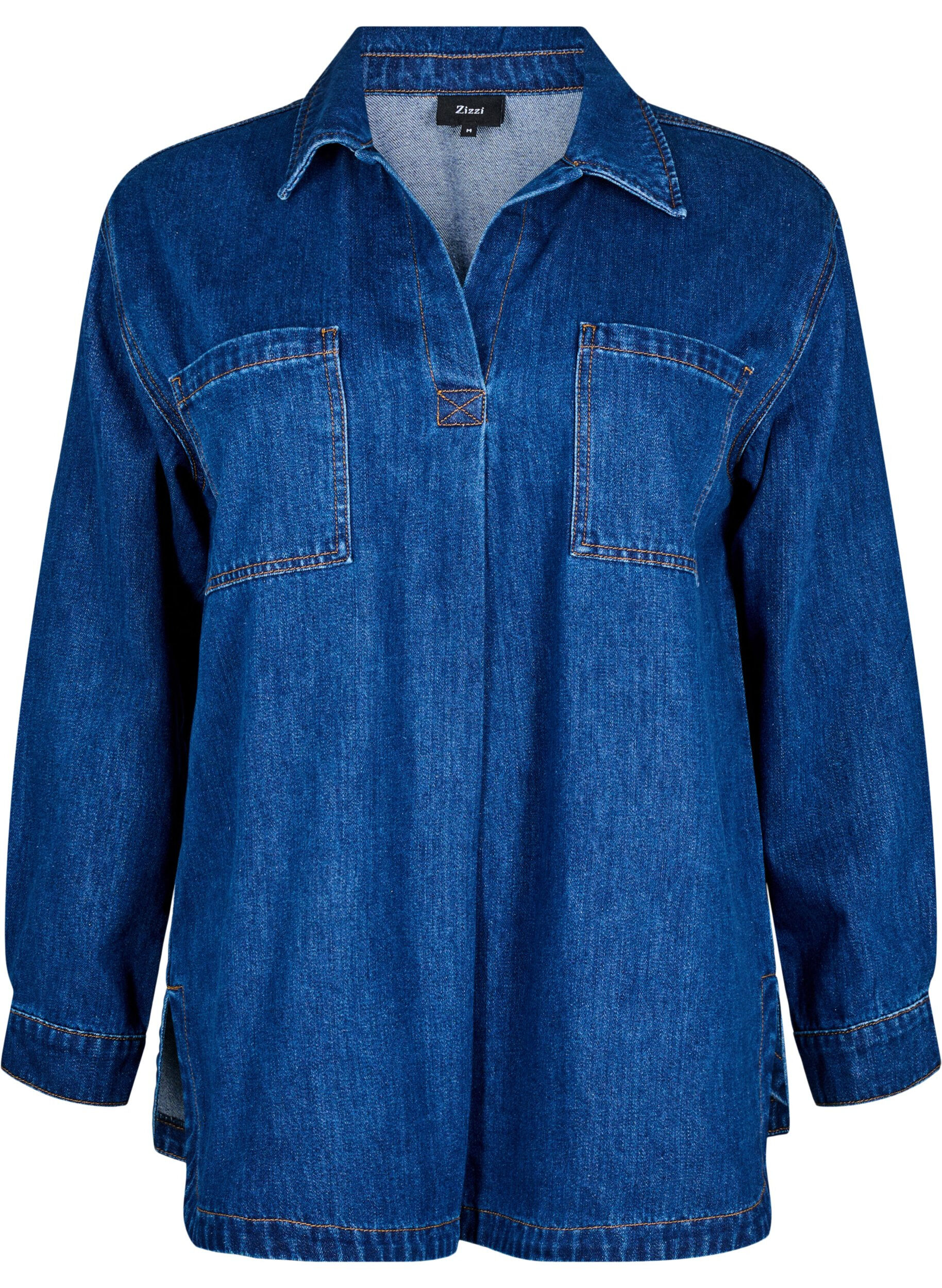 Zizzi Denim blouse met kraag, Unwashed, Packshot image number 0