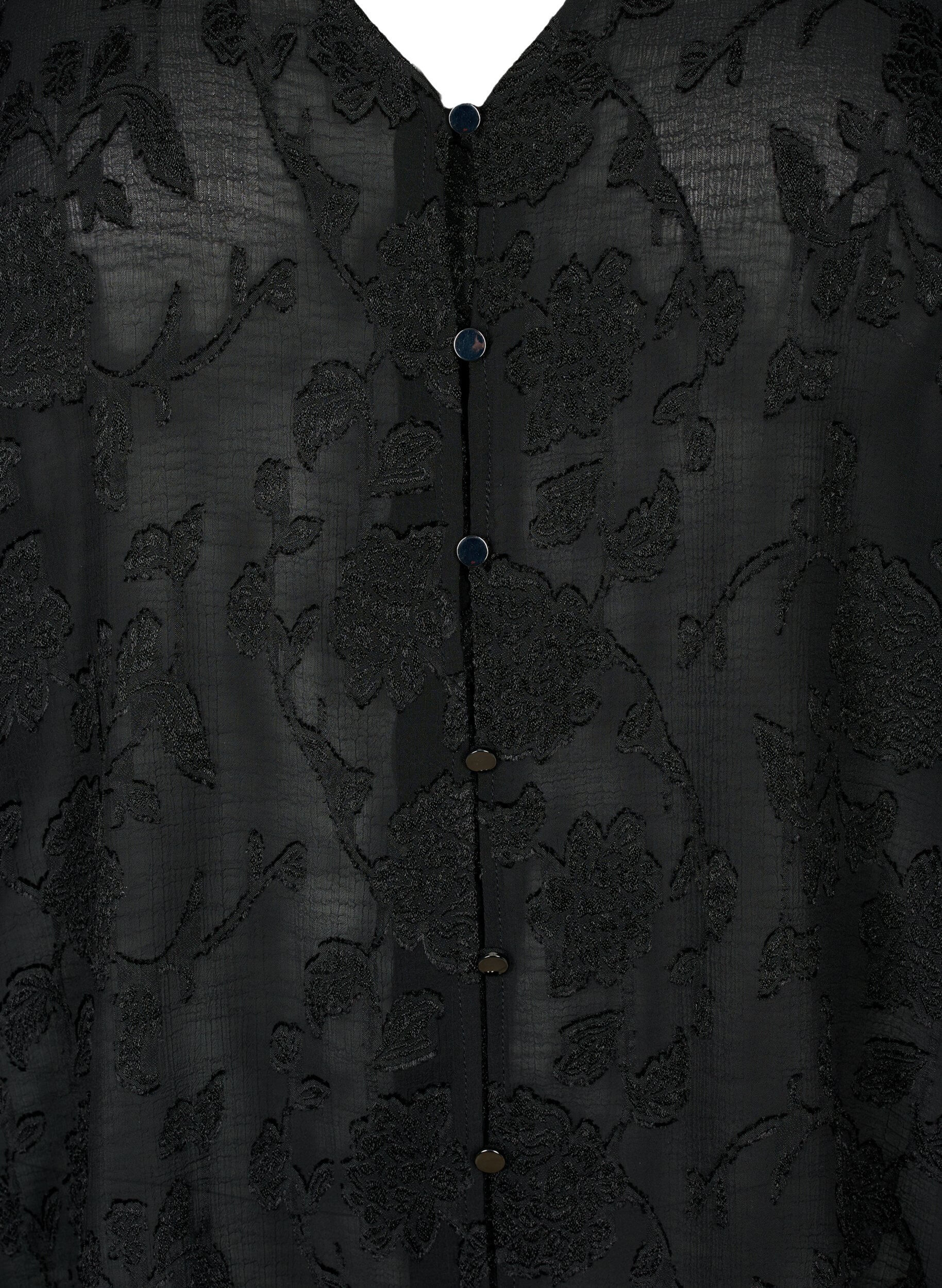 Zizzi Lange mouw shirt met jacquard look, Black, Packshot image number 2