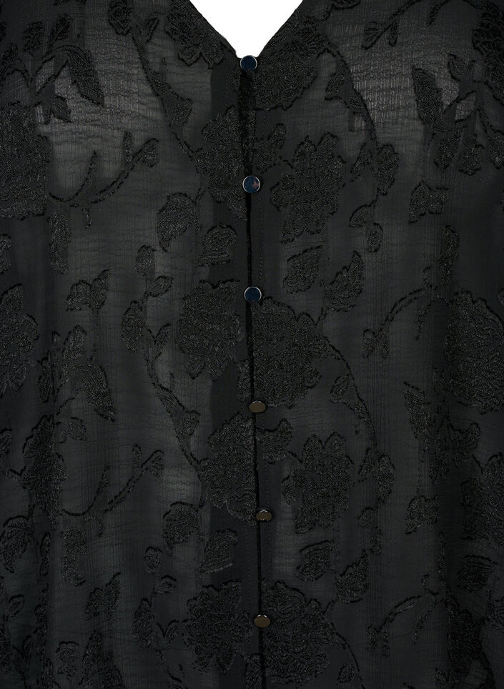 Lange mouw shirt met jacquard look, Black, Packshot image number 2