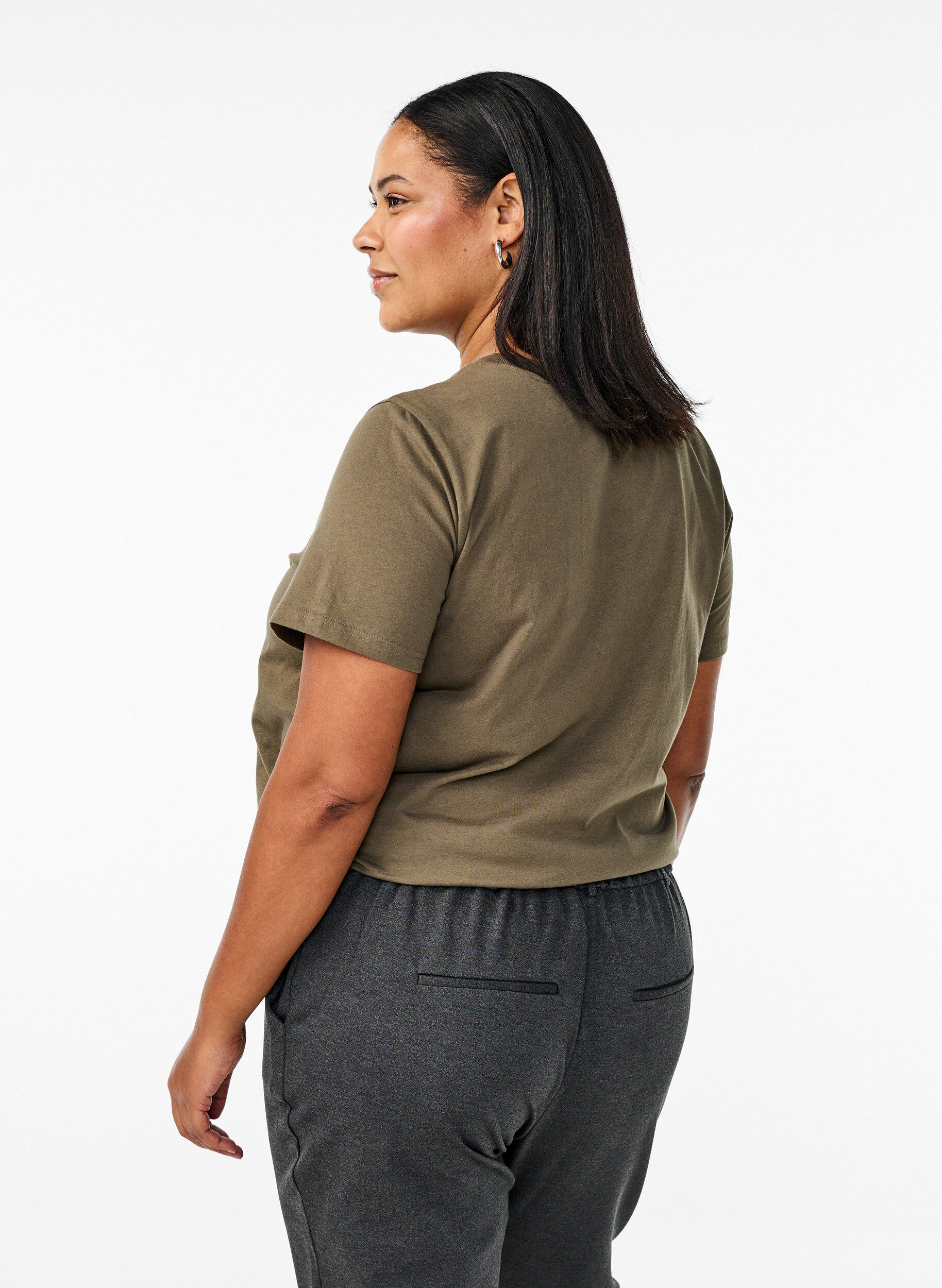 Zizzi Basic katoenen T-shirt met ronde hals, Groen, Model image number 2