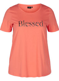 T-shirt met print, Living Coral BLESSED