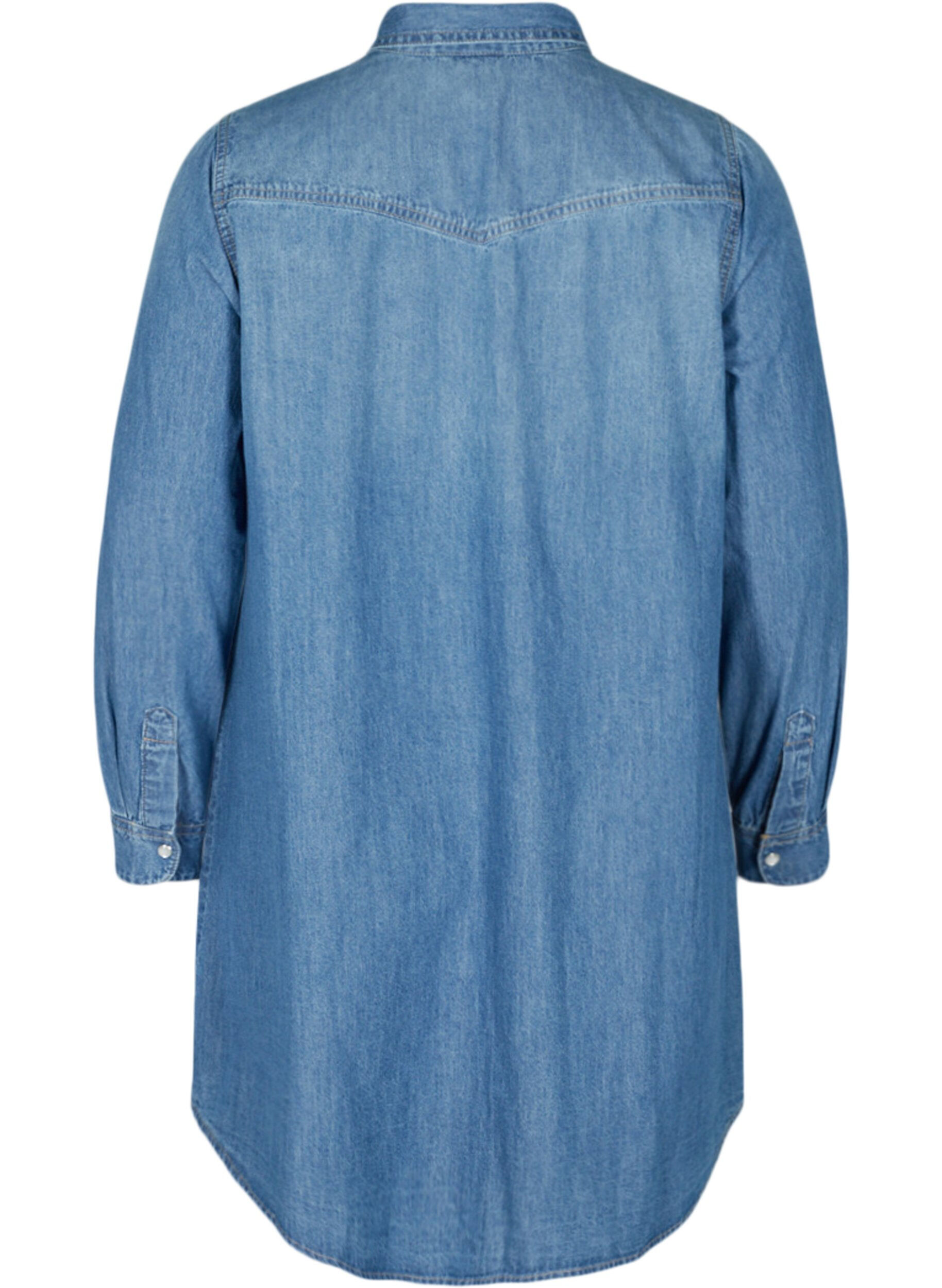 Zizzi Lange denim blouse in katoen, Blue denim, Packshot image number 1