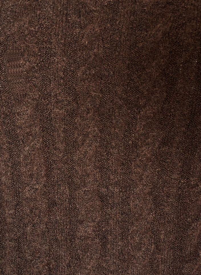 Gebreide blouse met kabelpatroon en V-hals, Bruin, Packshot image number 2