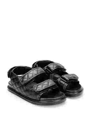 Leren sandaal met brede pasvorm, Black, Packshot image number 1