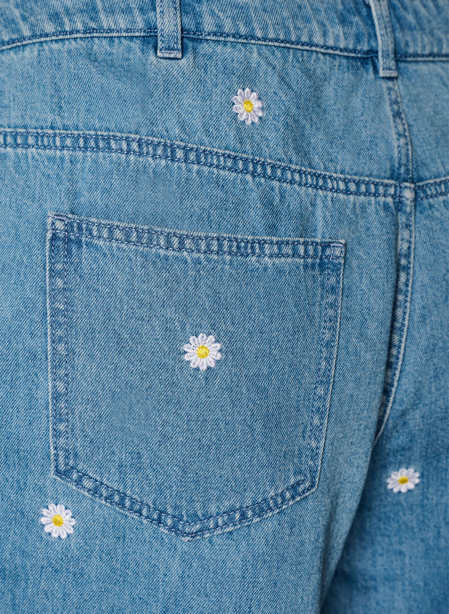 Zizzi High waist denimshorts met bloemenborduursel, Blauw, Packshot image number 3