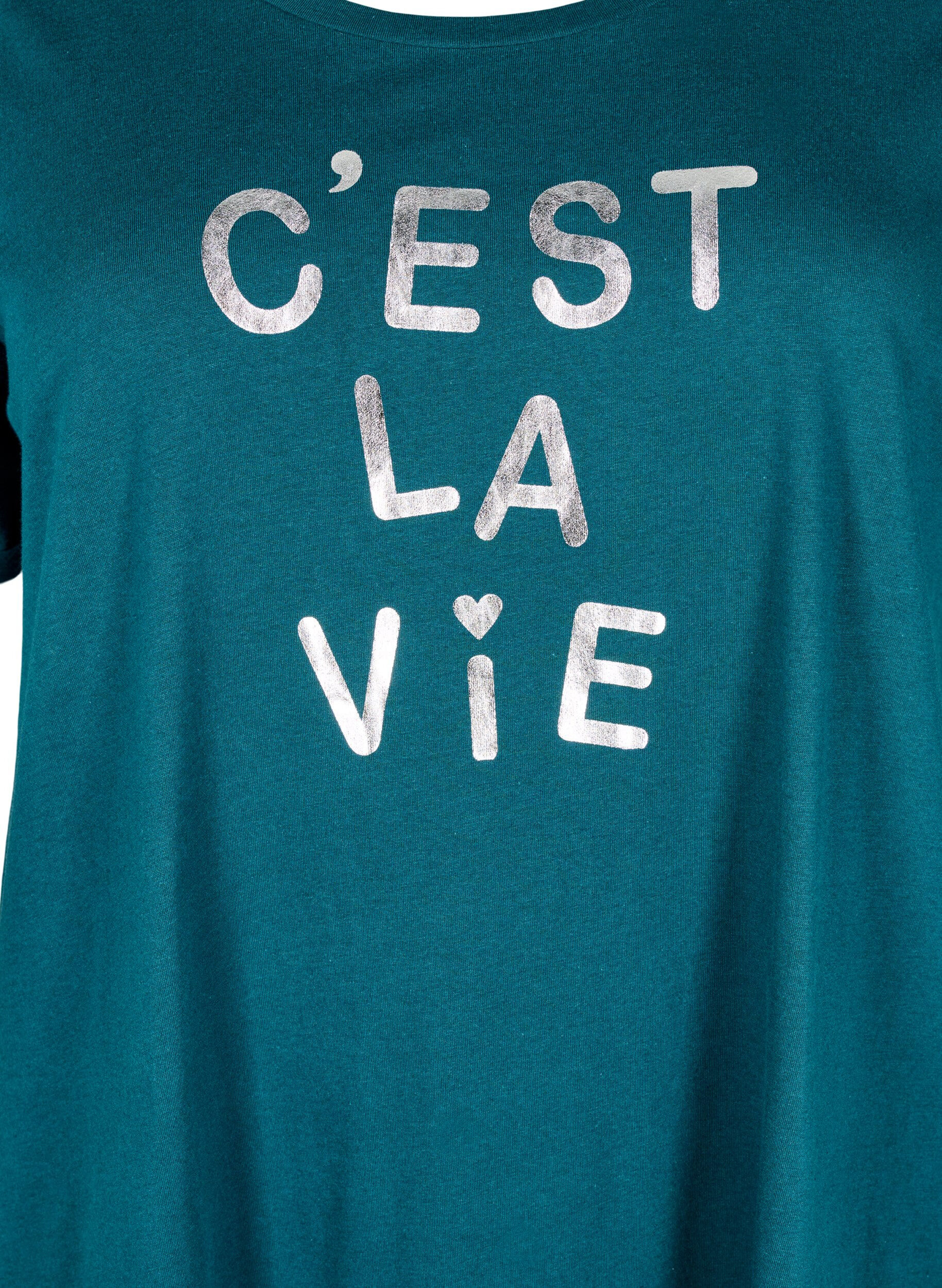 Zizzi Nachtjapon van biologisch katoen met korte mouwen, Groen, Packshot image number 2