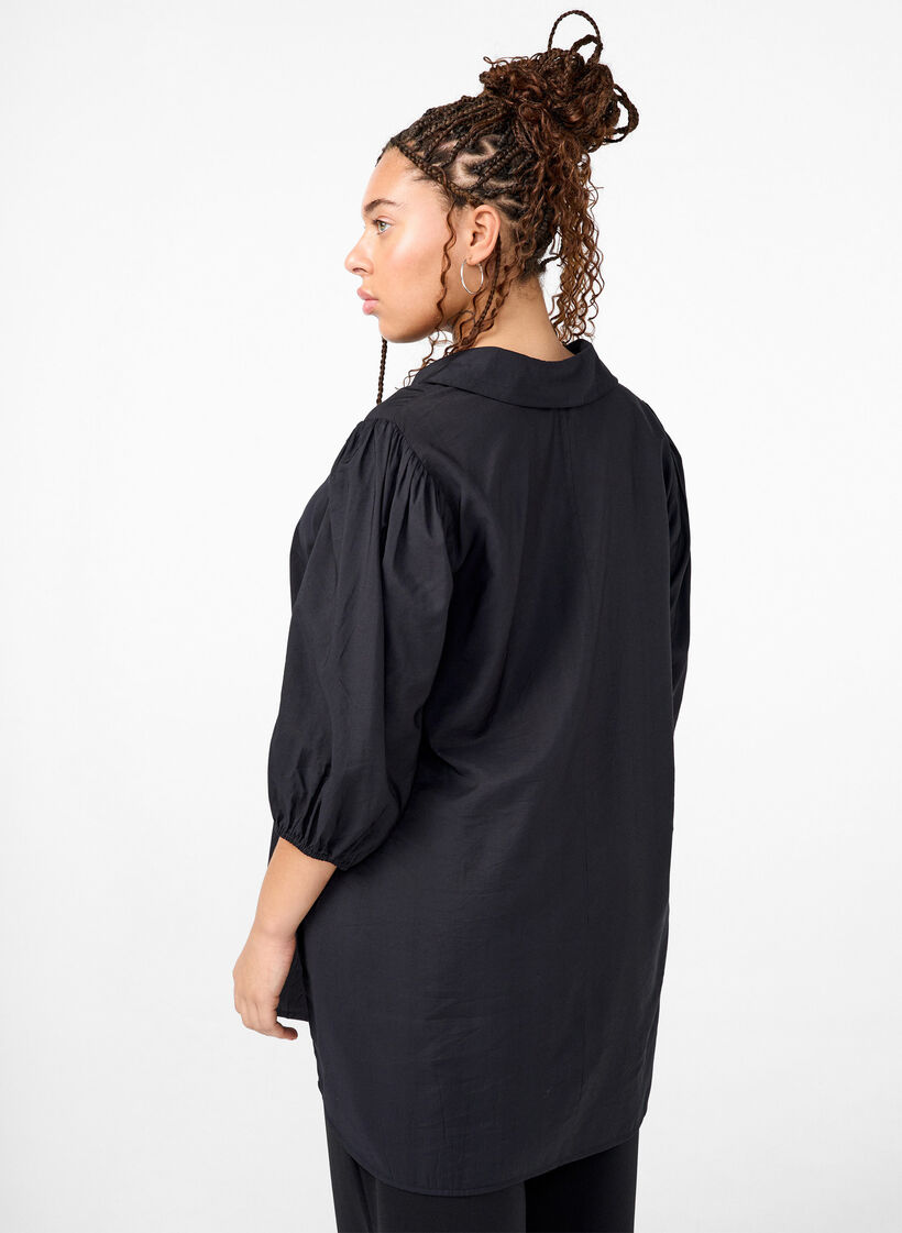 Tuniek van viscose met V-hals en kraag, Black, Model image number 1