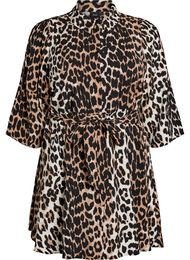 Getailleerde tuniek met een strikceintuur en 3/4 mouwen., Bruin