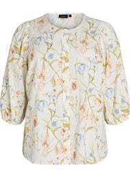 Shirtblouse in linnen en viscose met 3/4-mouwen, Vanille