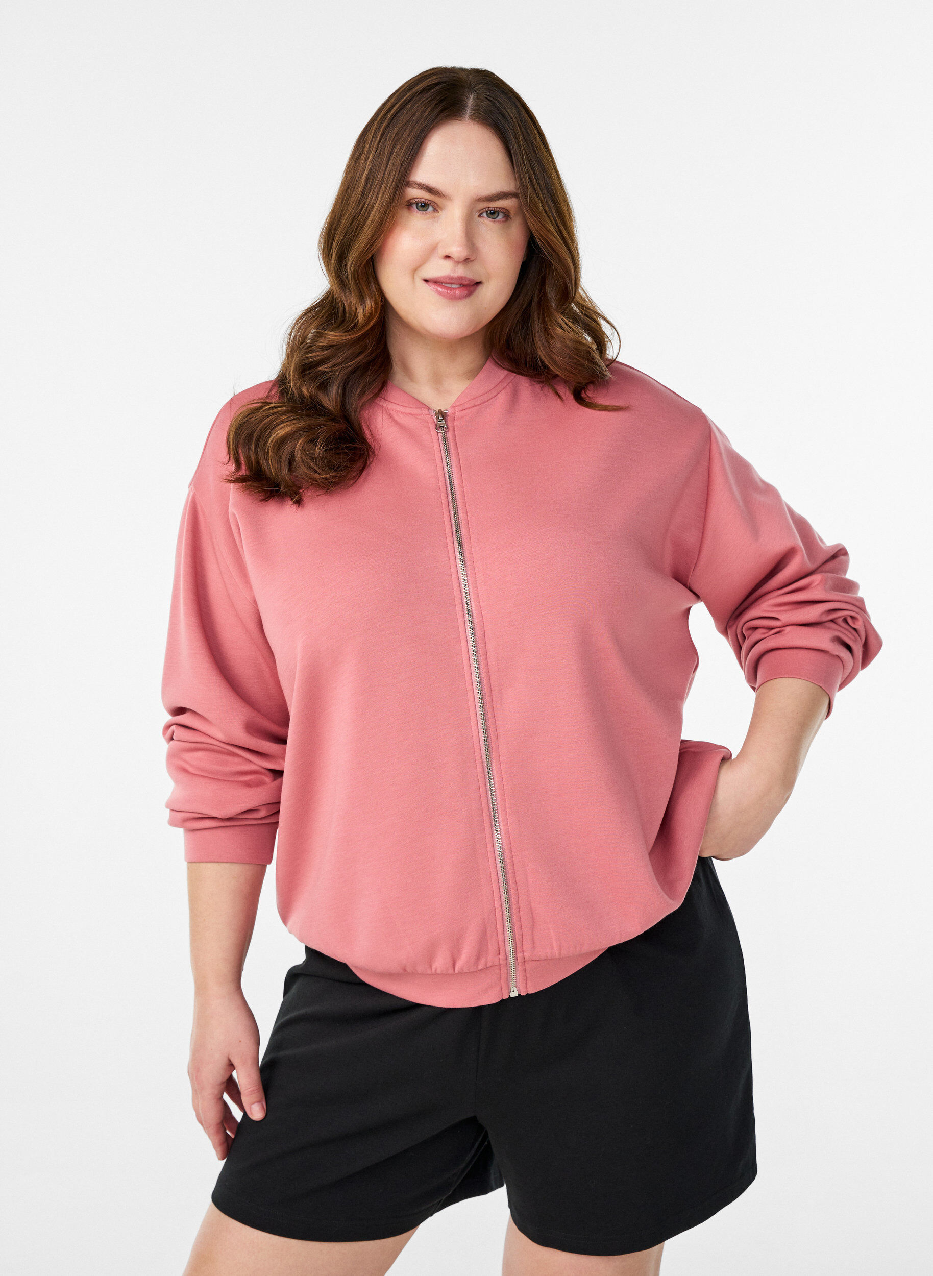 Zizzi Bomber vest met ritssluiting, Rood, Model image number 0