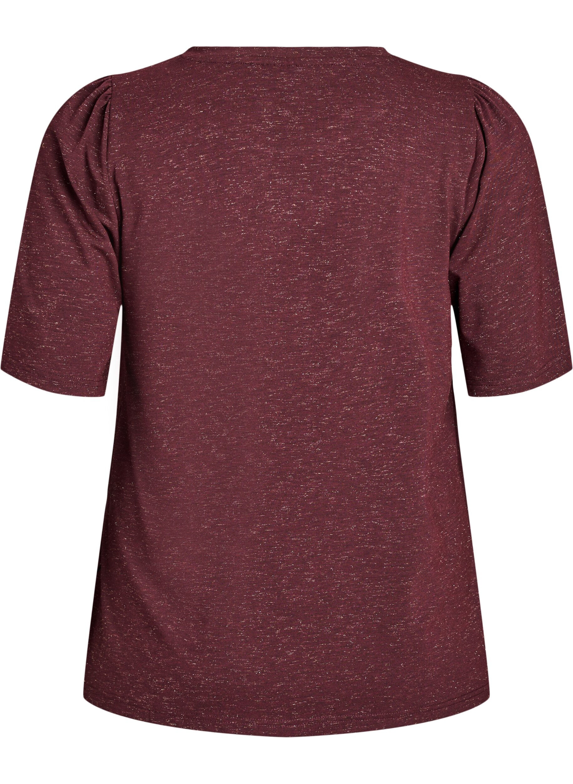 Zizzi T-shirt met glitters en korte pofmouwen, Donker Bordeaux, Packshot image number 1
