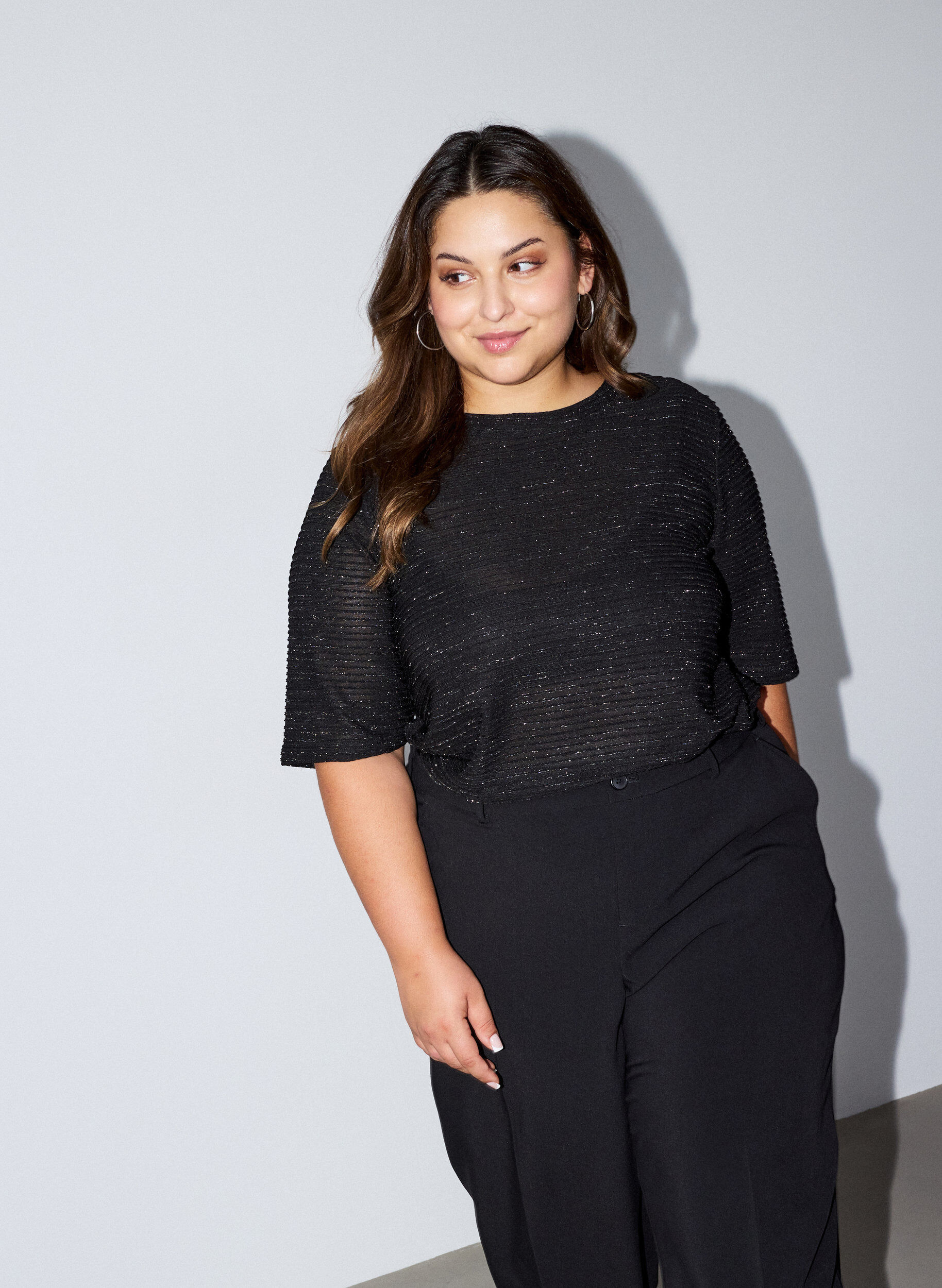 ZizziBlouse met structuur en glitter, Zwart, Model image number 0