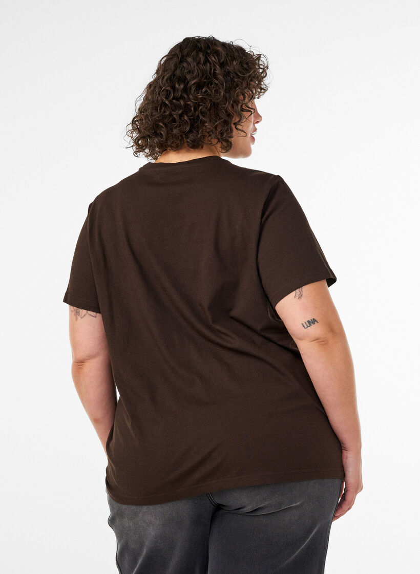 Organisch katoenen T-shirt met print aan de voorkant, Bruin, Model image number 2