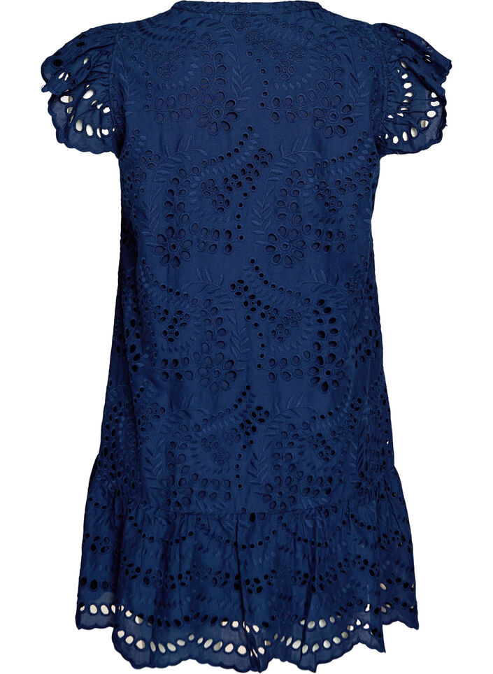 Broderie anglaise jurk met ruches mouwen, Blauw, Packshot image number 1