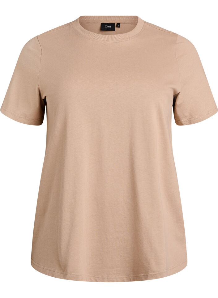 Basic katoenen T-shirt met ronde hals, Beige, Packshot image number 0