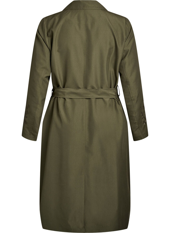 Lange trenchcoat met borduursels, Groen, Packshot image number 1
