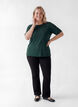Geweven blouse met korte mouwen en ronde hals, Groen, Model image number 1