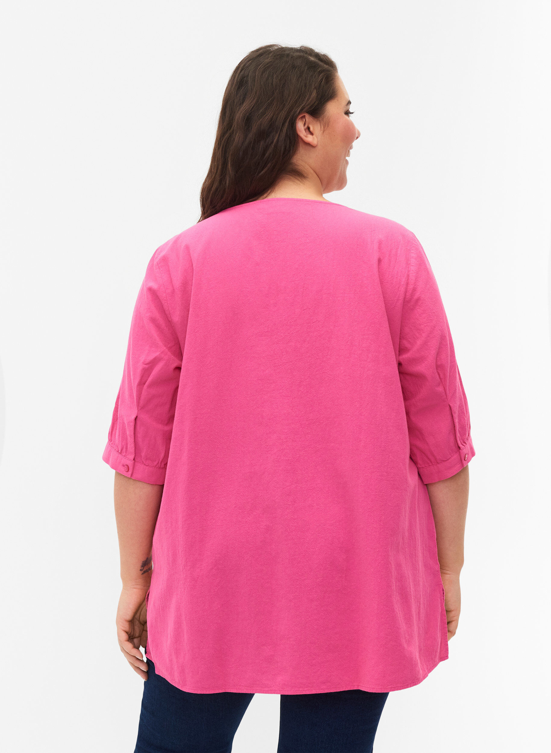 Zizzi FLASH - Katoenen blouse met halflange mouwen, Raspberry Rose, Model image number 1